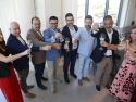 Las autoridades, durante el acto de hoy |