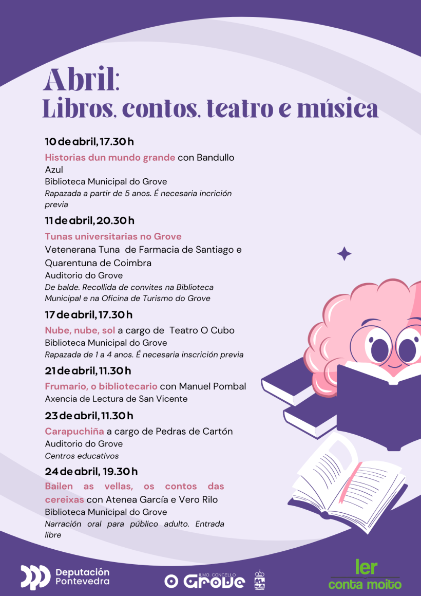 Cartel de las actividades de abril en O Grove