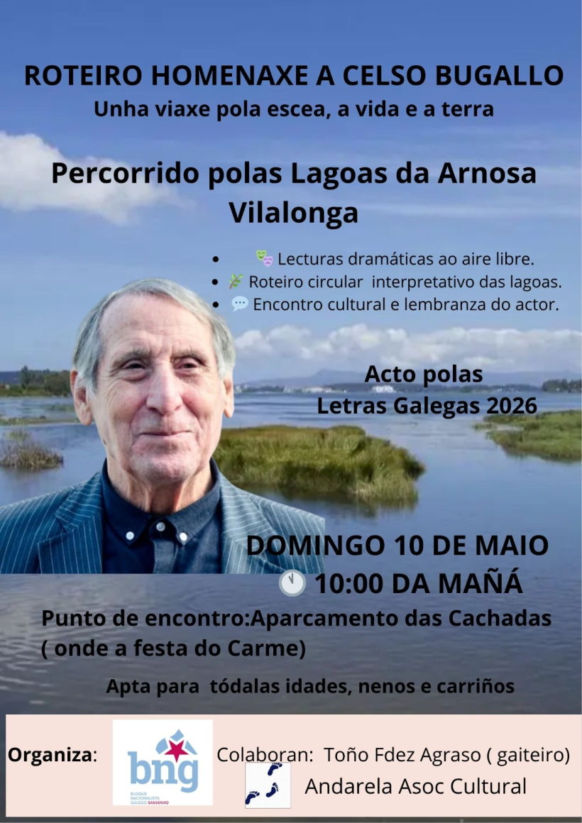 Cartel de la andaina en recuerdo a Calso Bugallo en Sanxenxo