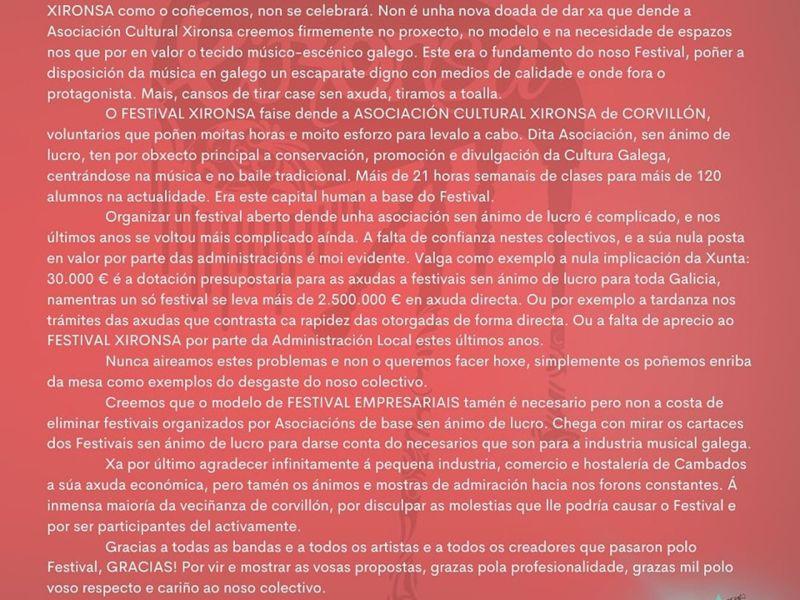 Comunicado xironsa festival cambados renuncia