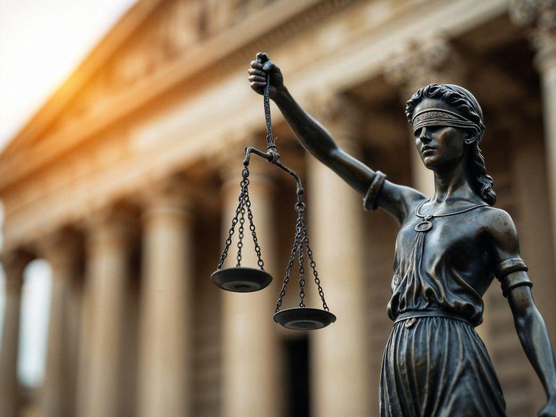 Un primer plano de la estatua de la justicia