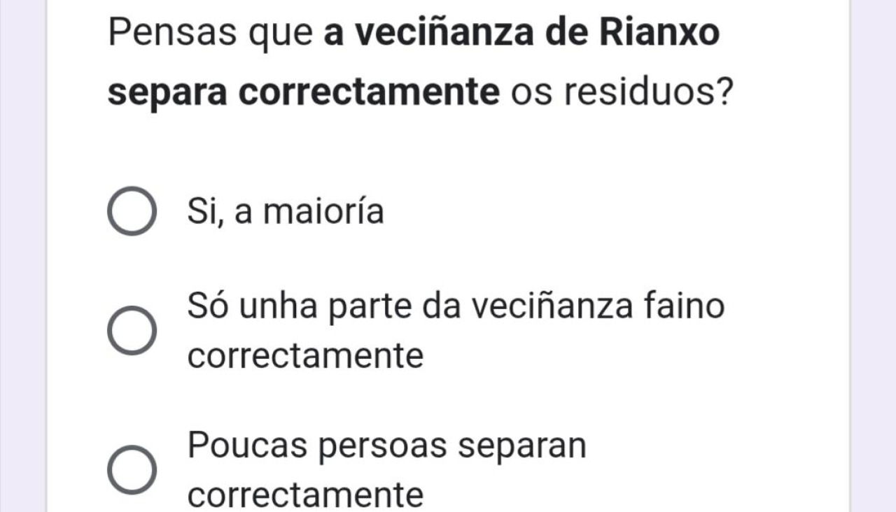 Imagen de una de las preguntas que se formulan en la encuesta y las alternativas de respuestas