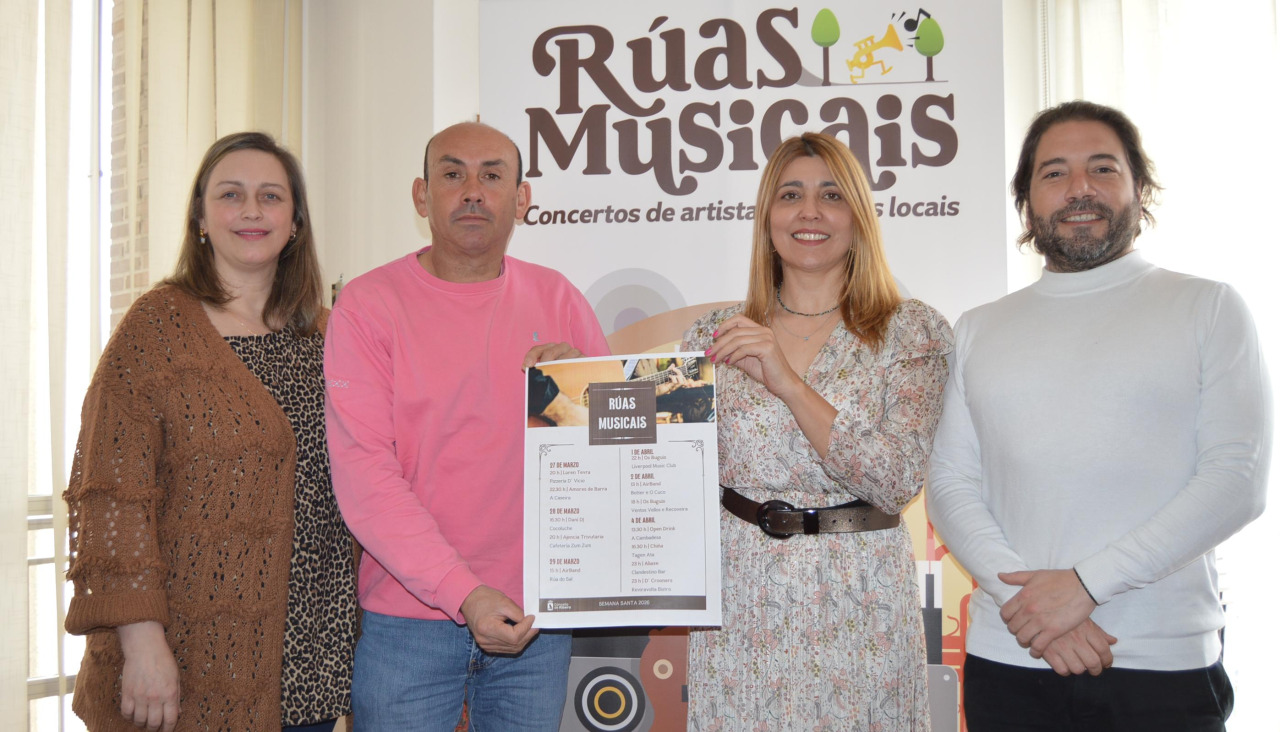 Paula Chouza, Fernando Abraldes, Ana Barreiro y David Fernández presentaron el cartel con los conciertos en el entorno de locales hosteleros entre el 27 de marzo y 4 de abril
