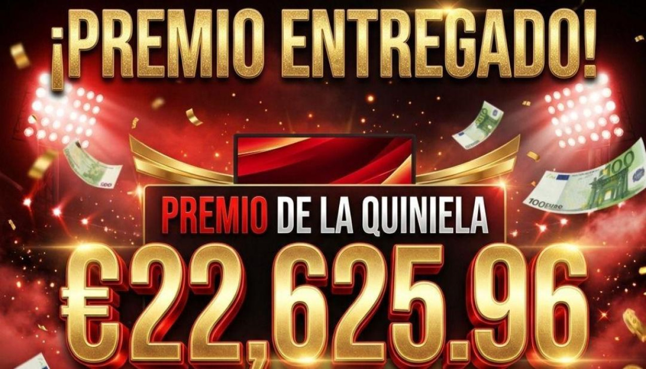 Imagen del cartel con el importe del premio de 13 acierto de la Quiniela en un boleto sellado en el 'Bar Mato'
