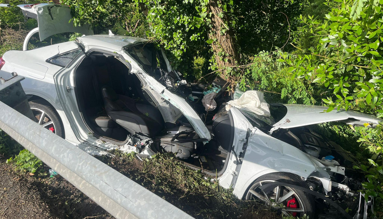 Un Audi impactó con un árbol, que lo sujetó, impidiendo que cayera por un terraplén y fuera a parar al río