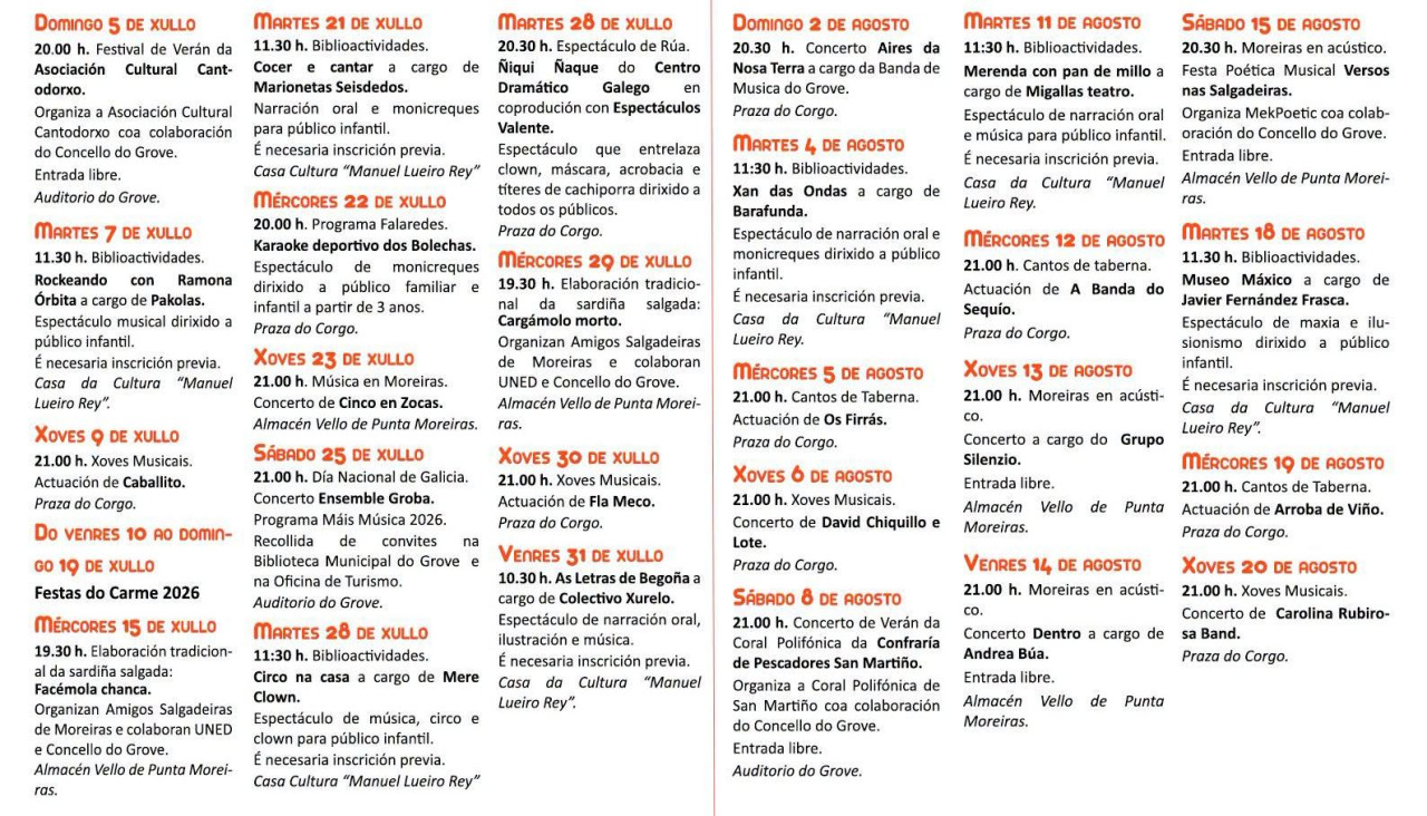 Programa cultural de O Grove para el verano