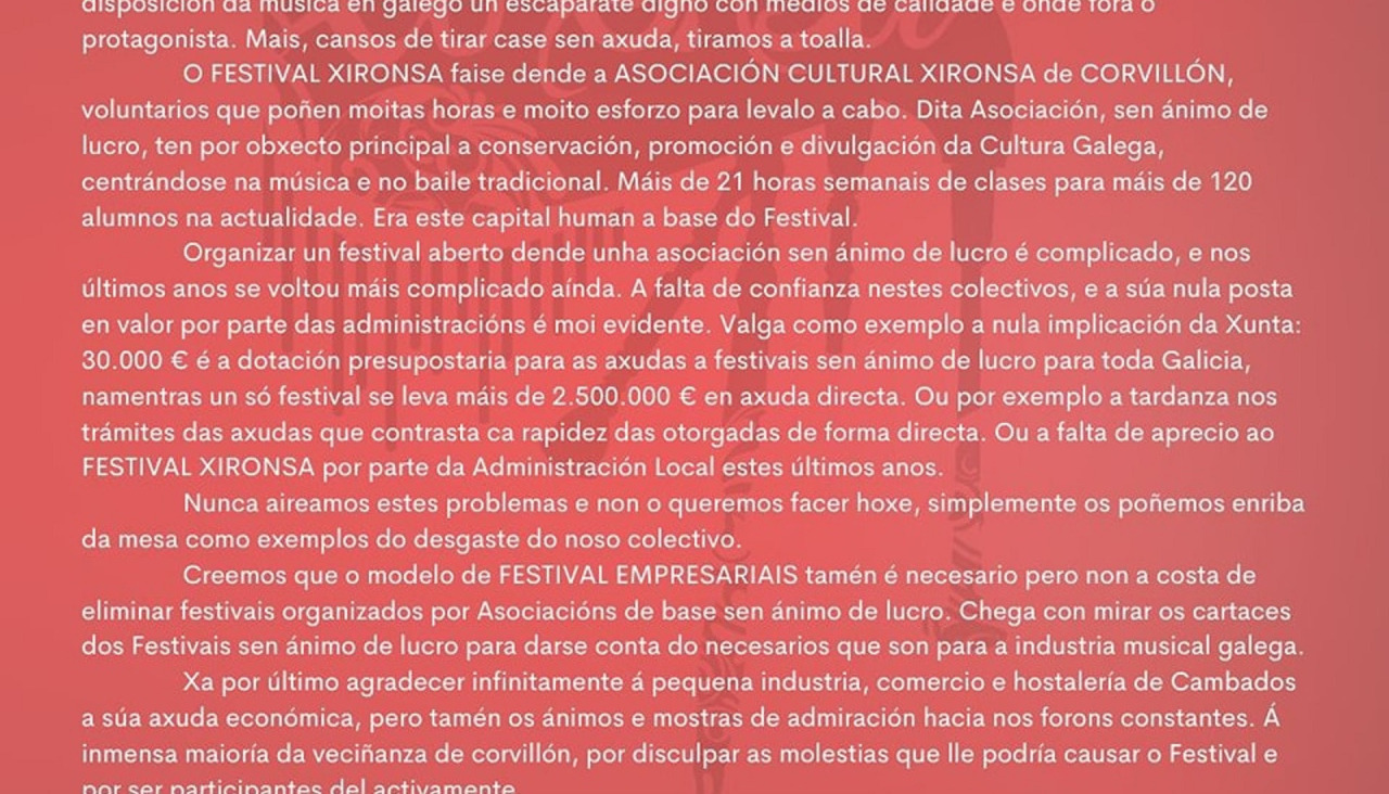 Comunicado xironsa festival cambados renuncia