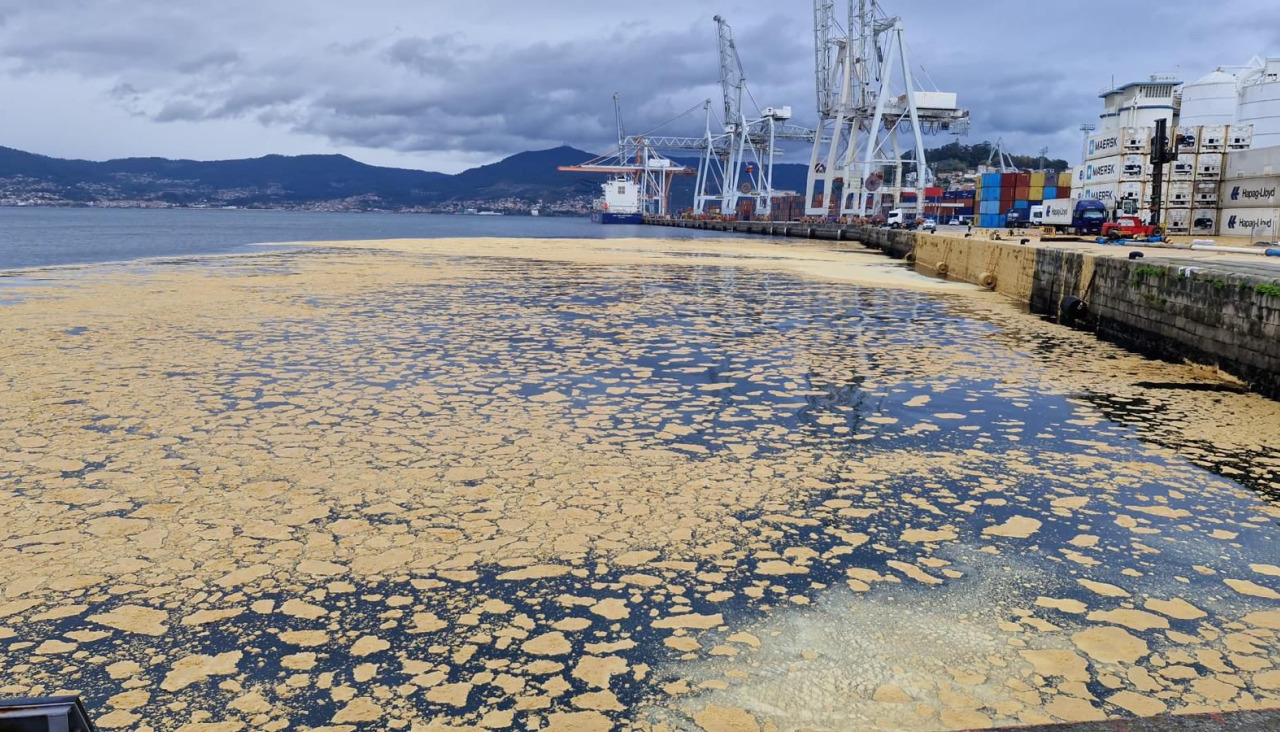 Imagen del vertido en el Puerto de Vigo