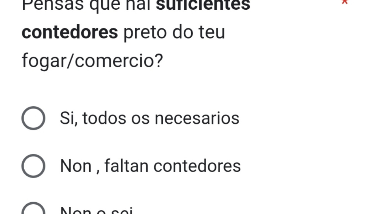 Imagen de una de las preguntas que se formulan en la encuesta y las alternativas de respuestas