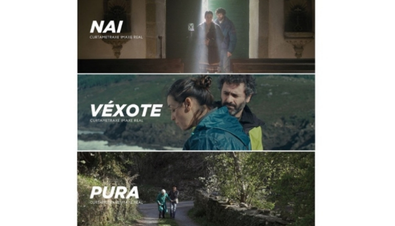 Cartel con imágenes de los cortometrajes 'Nai', 'Véxote' y 'Pura', que se proyectarán esta tarde en el centro social boirense