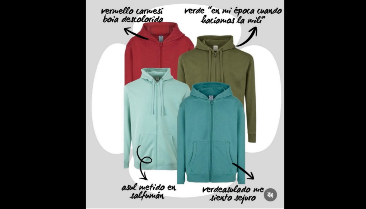Las cuatro alternativas de colores para la sudadera dorneira que se podrán votar son 'rojo carmesí', 'azul claro', 'verde azulado' y 'verde militar'