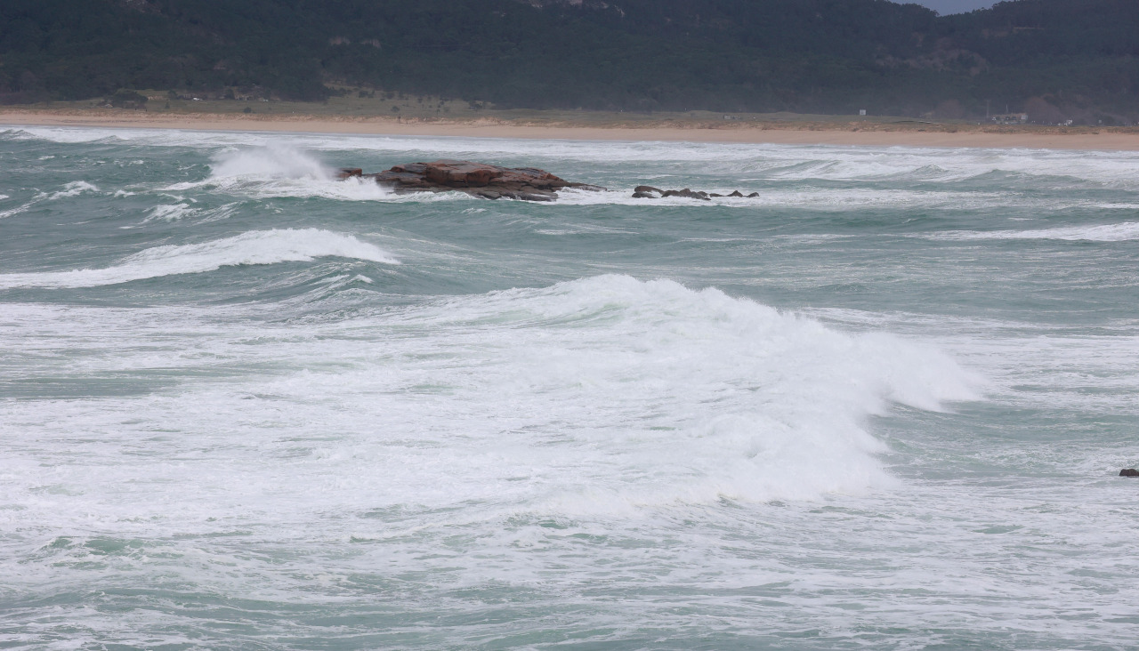 Imagen de archivo del temporal en la playa de A Lanzada