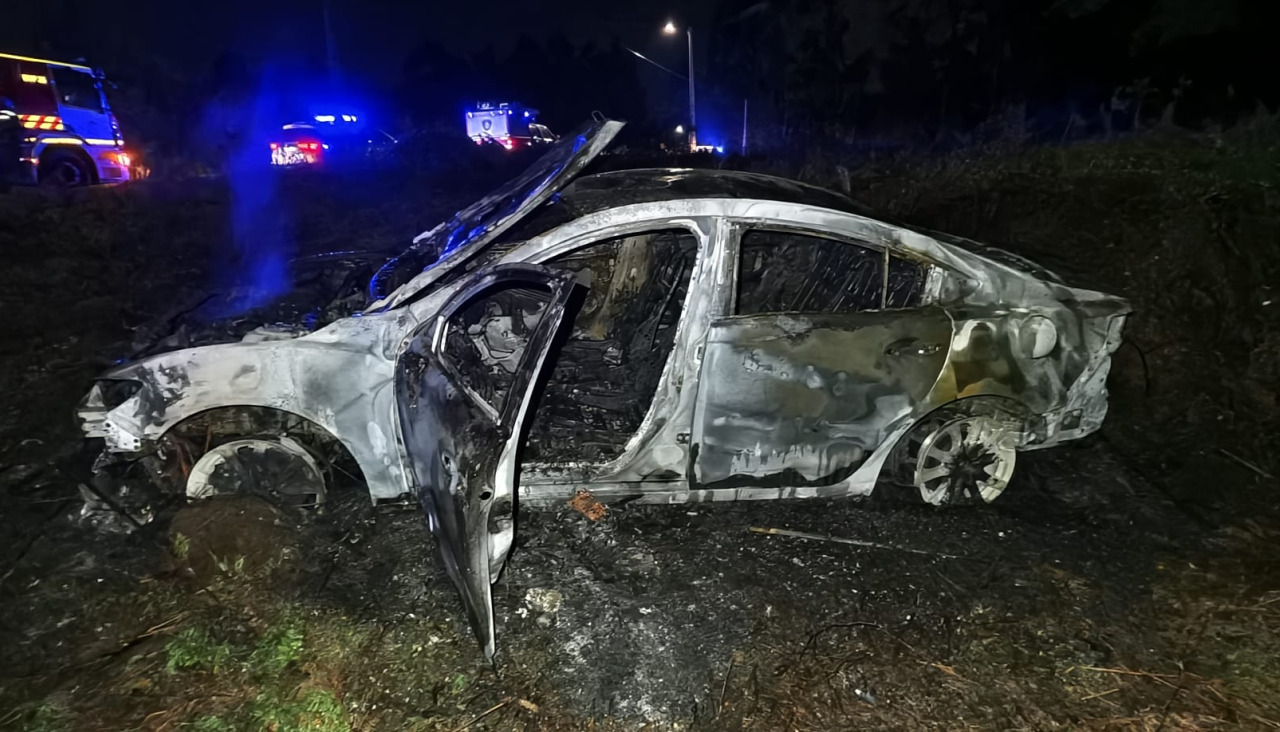 Coche calcinado en Caldas