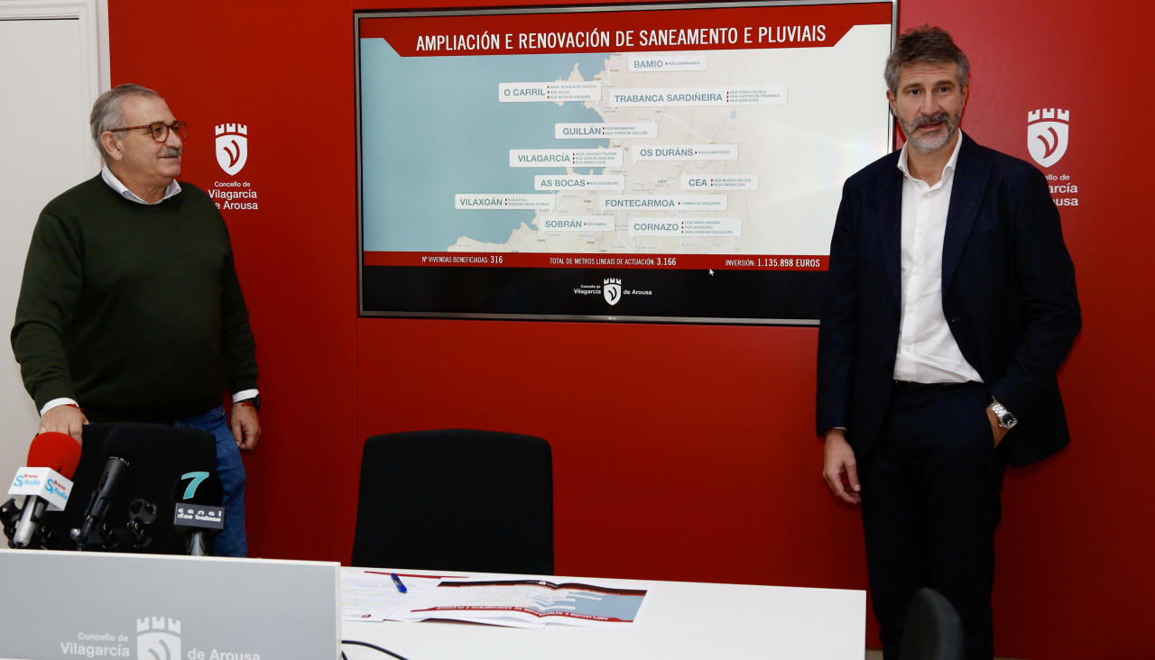 Varela y el edil de Obras, José María González, en la presentación del plan de saneamiento