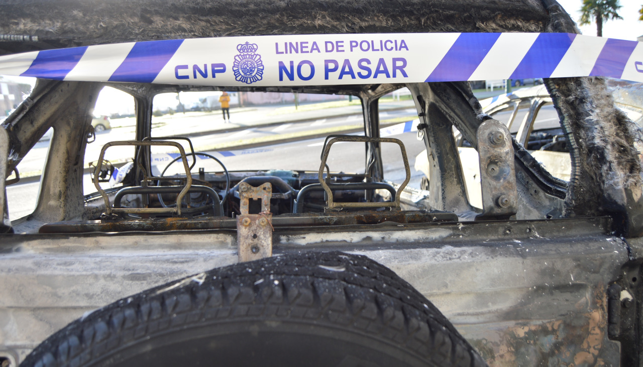 Un incendio calcinó completamente dos coches y afectó parcialmente a otro que estaban aparcados en el Paseo das Carolinas de Ribeira
