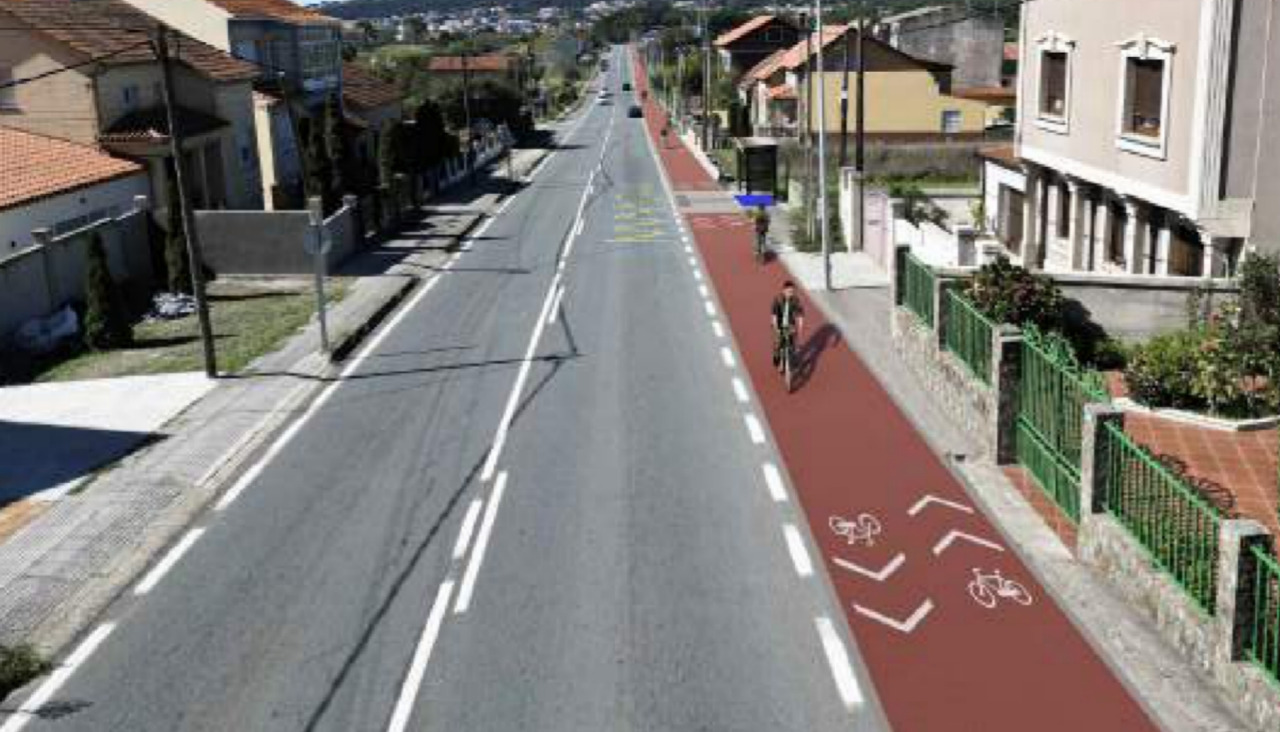 Fotomontaje del estado reformado de la recta de Palmeira con la incorporación del carril bici proyectado