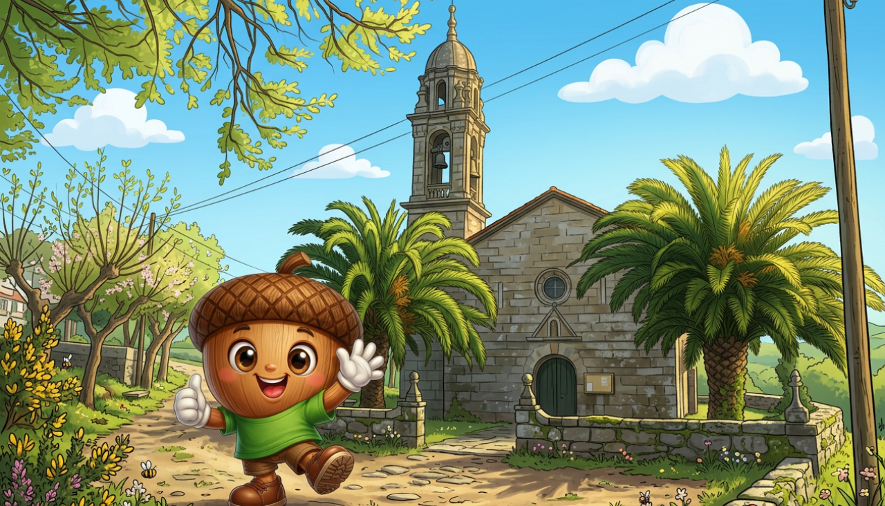 Landriña representa una bellota, el fruto del carballo y el árbol más representativo de esta parroquia