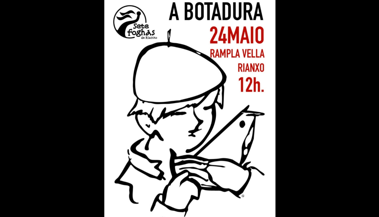 Cartel anunciador do acto da botadura da dorna 'Fasquía' na rampla vella do perirao rianxeiro