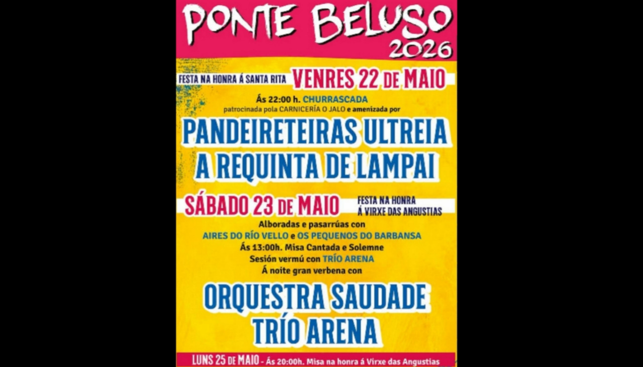 Cartel de las fiestas que se celebrará este próximo fin de semana en el lugar boirense de Ponte Beluso