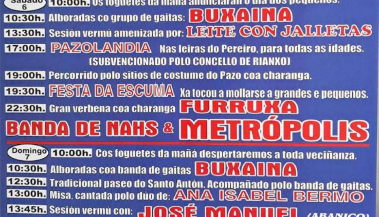 Imagen parcial del cartel con la programación festiva en O Pazo para mañana y el domingo