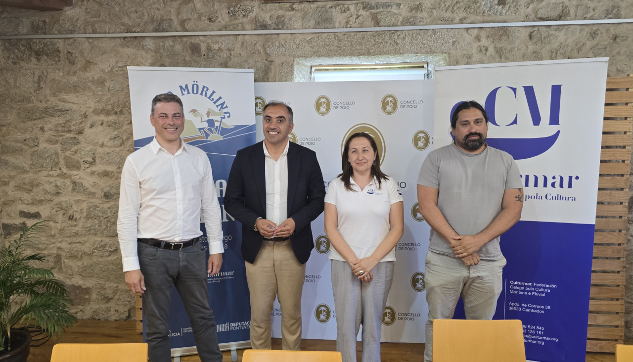 Marcos Buide Pollán, coordinador da Copa Mörling e membro da directiva de Culturmar; Ángel Moldes Martínez, alcalde de Poio; Mónica Leiro Búa, presidenta de Culturmar; Julián Martínez, do Clube Mariño A Reiboa de