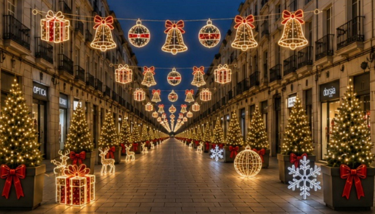Imagen del montaje de la decoración que deberá llevar el tramo peatonal de la Ría de Galicia en las próximas Navidades
