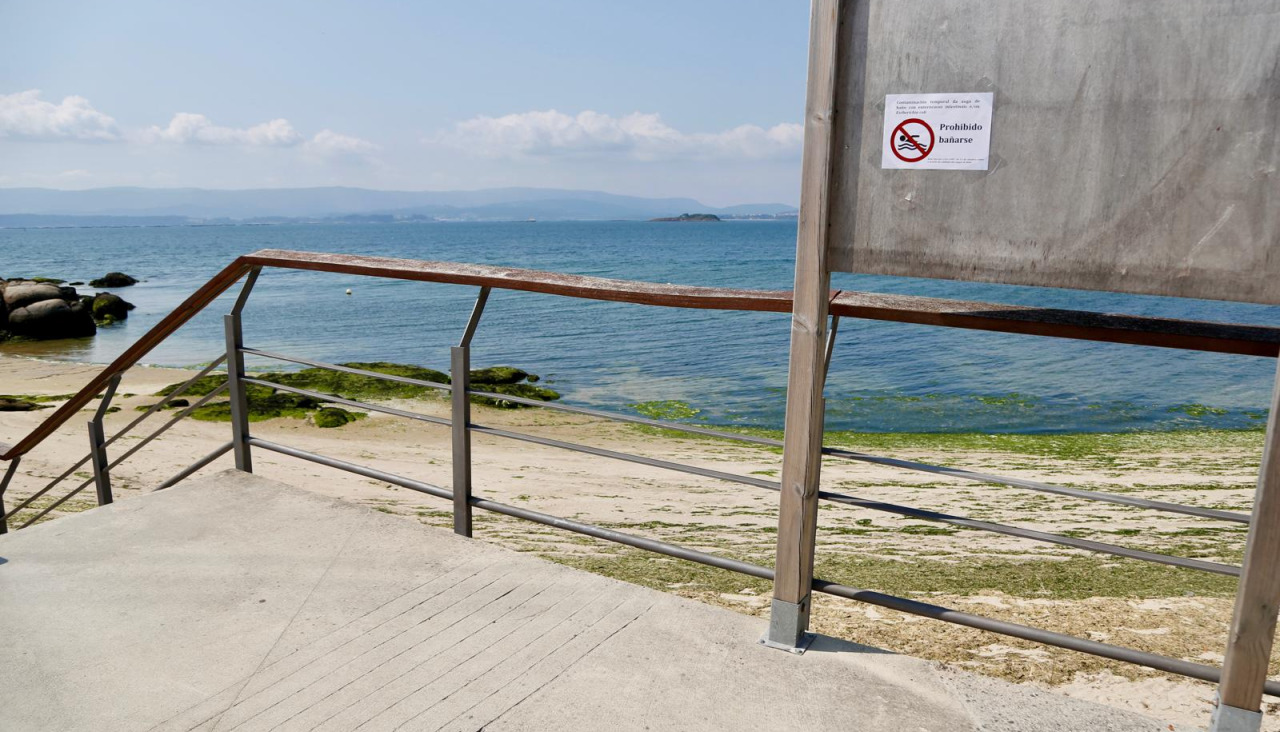 Cartel de prohibido bañarse en Canelas