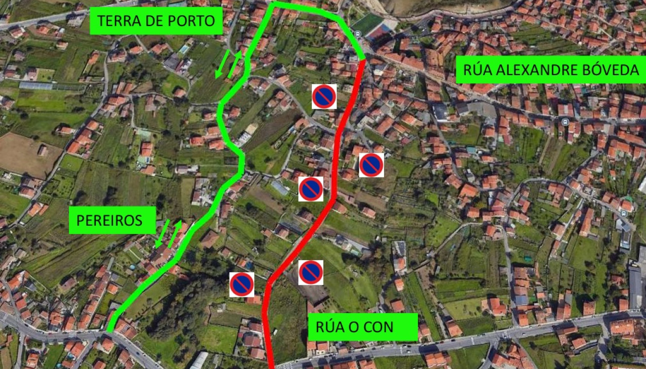Plano de los desvíos de tráfico en O Grove