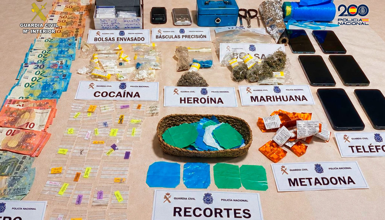 Elementos incautados por los agentes en el registro de los dos domicilios.